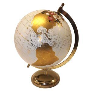 Gold White Globe Metallic Finish & Floral Design Desk Decor 11" Gold Stand